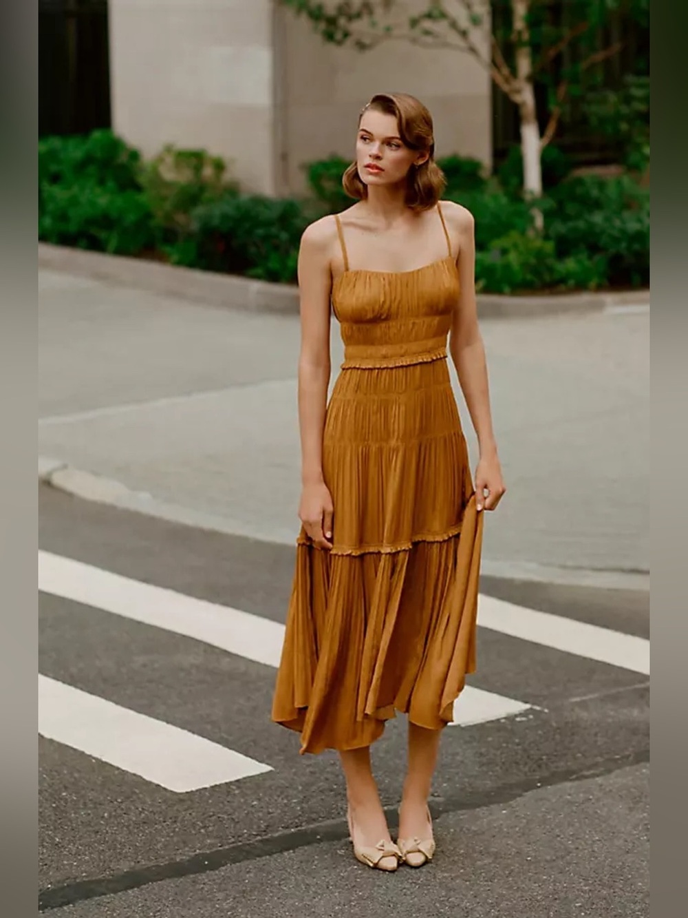 Anthropologie slip long Dress gold Mustard dainty feminine date night out party